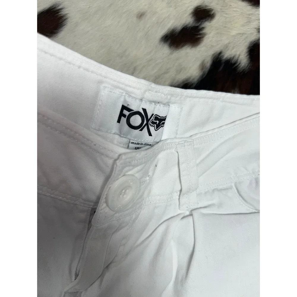 Fox Racing Womens White Low Rise Denim Shorts Size 5 Pleated Y2K Skater Moto